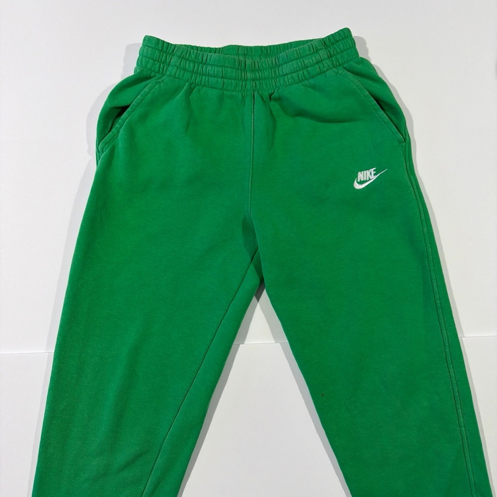 Nike Kids Bright Green Fleece Joggers with White Swoosh